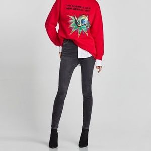 Zara Red Slogan Sweatshirt with Sequins